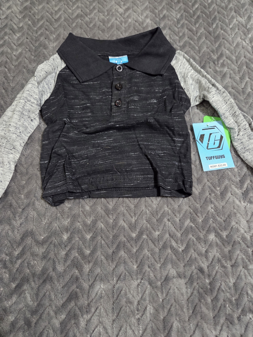 Boys Tuff Guys Black Polo with Gray Raglan Sleeves -